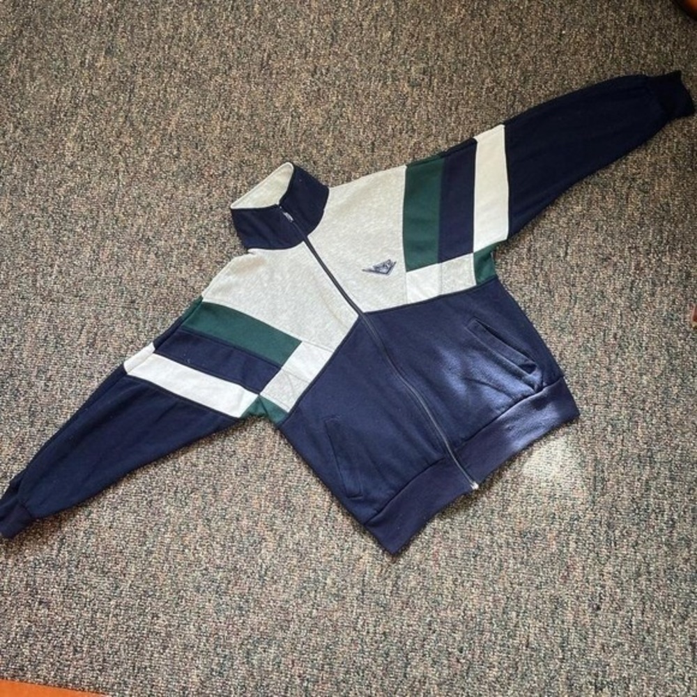 Vintage Pony Track Jacket Mens Medium Colorblock Full Zip‎ Navy Grey Green 90s